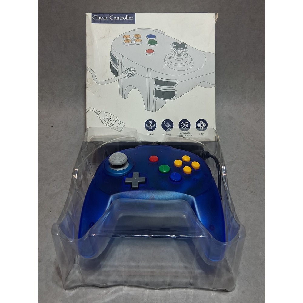Classic Retro 64 N64 Classic Wired USB Controller Gamepads for PC BLUE